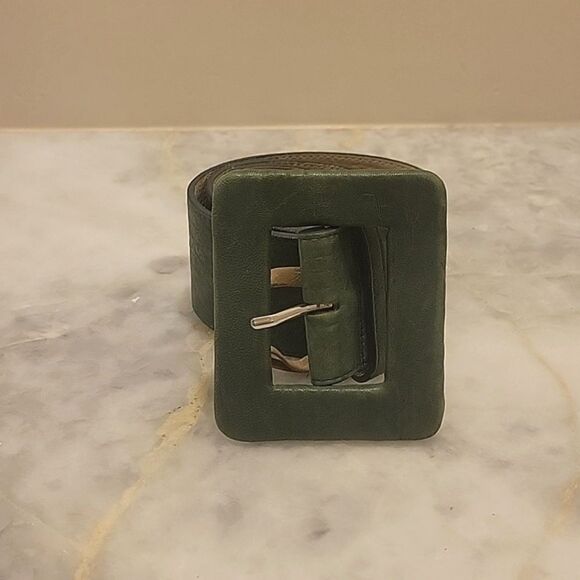 NEW Alice and Olivia Womens S Green Leather Wide Large Waist Cinch Retro Belt - Picture 2 of 7